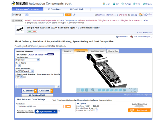 PARTsolutions' configurable catalog technology, as deployed in Misumi's site.