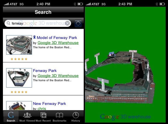 Two screen captures shown here are produced in NaviCAD, a new app for accessing and navigating 3D content from Google 3D Warehouse.