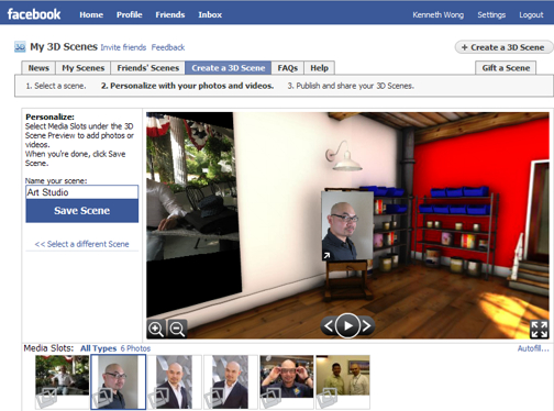 The Facebook app My3DScenes, made possible by technologies from NVIDIA and mental images, lets Facebook users embed their photos into premade 3D environments.