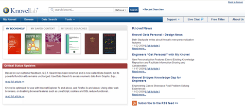 Though currently available only for organizing content found in Knovel's database, in the future you may be able to upload and save personal reference materials in your Knovel bookshelf.