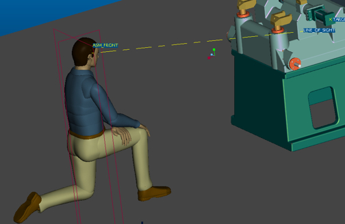 You may use the digital manikin (which I nicknamed Bob) to verify line of sight and ergonomics.
