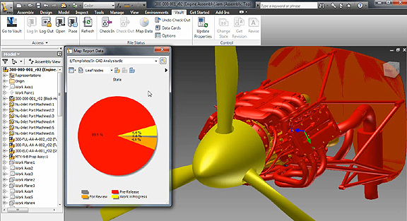 Autodesk Vault 2011's visual data-management environment lets you query and retrieve the status of your assembly, right from within Inventor.