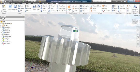 With reflections, ground shadows, and environment maps turned on, you can work in a fully rendered, interactive environment in Inventor 2011.