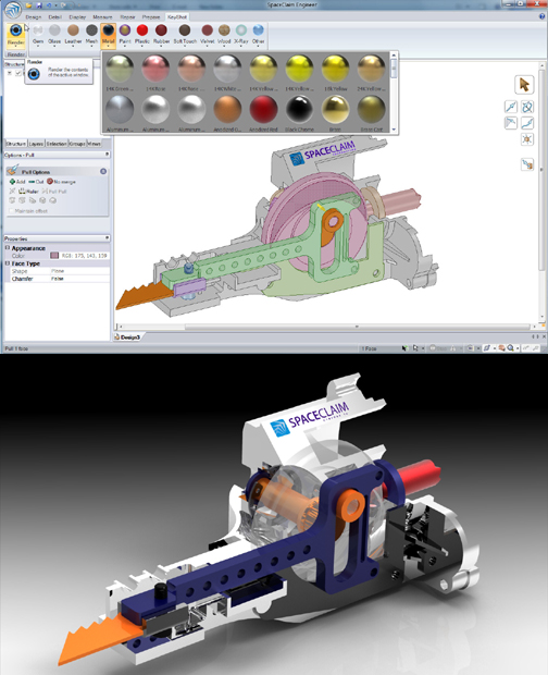 A recent partnership with Luxion lets SpaceClaim to incorporate Luxion's Keyshot rendering application into SpaceClaim 2009+ SP2.
