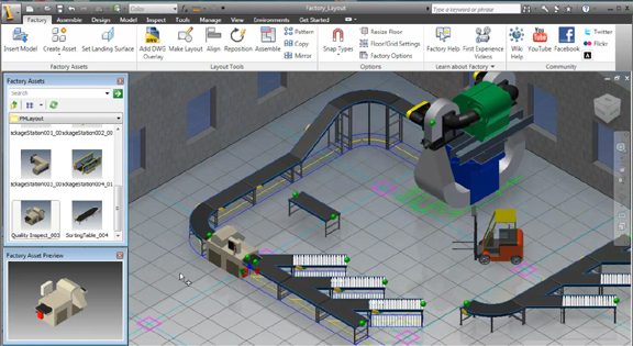 Drag and drop factory components into your 2D floor plan to build your 3D factory model.
