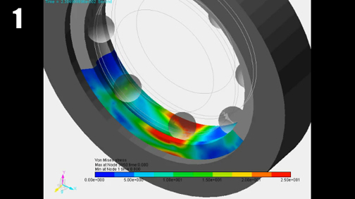 Multibody simulation featuring a ball bearing with flexible outer race.