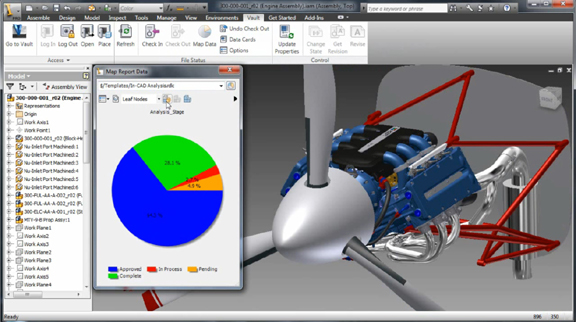 In Autodesk Inventor 2011, the 3D assembly model serves as the querry interface to get information kept in Autodesk Vault.