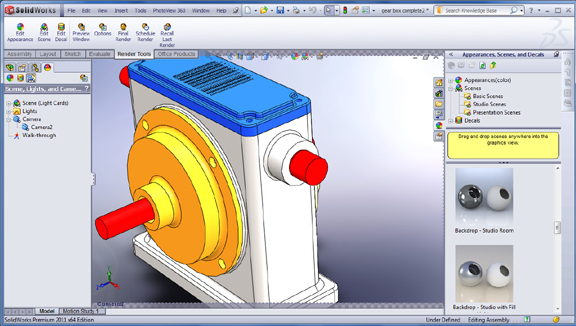 SolidWorks PhotoView 360 tab, as it appears in SolidWorks 2011 pre-release 1.
