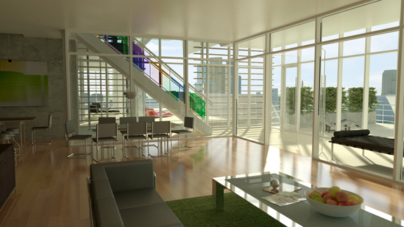 Building interior, rendered in 3ds Max using iray renderer.