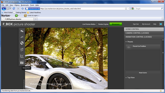 Mackevision's F_BOX Picture Shooter lets you render still images from a browser, using a remote server.