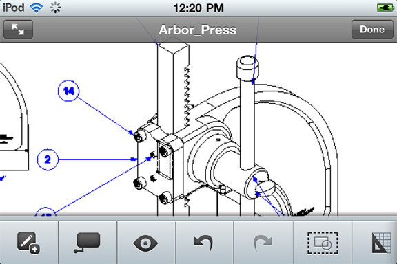 DWG file created in Autodesk Inventor, ready for edit in AutoCAD WS Mobile.