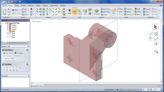 SpaceClaim 2011 returns with STL snap function, allowing you to use mesh models to develop new geometry.