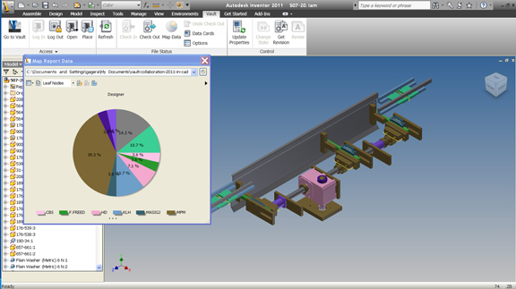 Using an Autodesk Inventor assembly to display and study product data housed in Autodesk Vault.