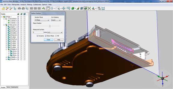 Using the cross-sectioning tool to display the inside of an assembly.