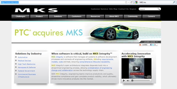 MKS's home page announces the acquisition with a banner.