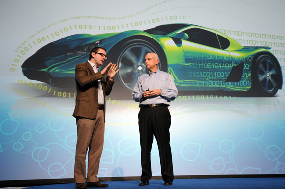 Andrew Wertkin, CTO of MKS (left) and Brian Shepherd, senior VP of product development, PTC (right) discussed role of embedded software in modern vehicles.
