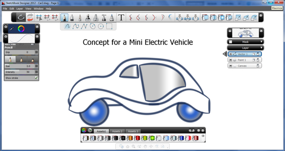 Autodesk SketchBook Designer, a 2D curve-based sketching program for capturing early concept designs.
