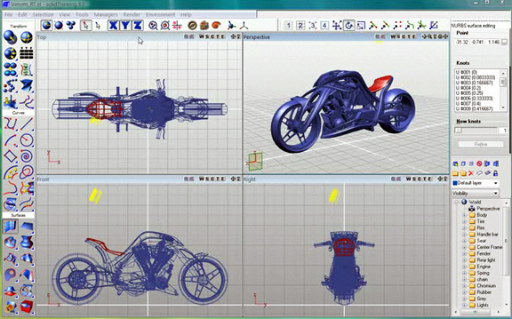 solidThinking, now included in the HyperWorks suite, is a NURBS-based 3D modeling software, available for both Windows and Mac OS.