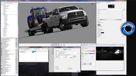 Setting up the scene with the truck in KeyShot rendering program.