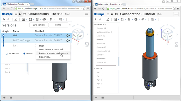 OnShape's Google doc-like dual-editing feature for collaboration.