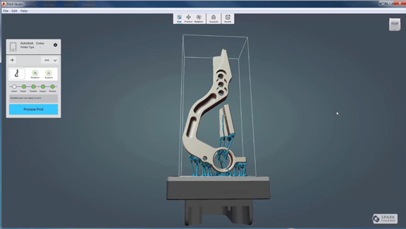 Print Studio with automatic support structure generation in Inventor (image courtesy of Autodesk)