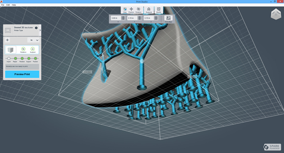 Autodesk Print Studio automatically generates the support structures for 3D printing.