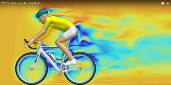 Visualizing a cyclist's aerodynamics in CD-adapco's STAR-CCM+ (image from CD-adapco's YouTube video).
