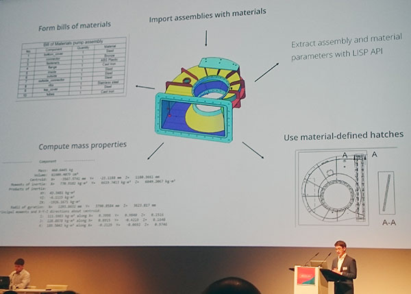 Among the many new features in BricsCAD 2017 for mechanical design demonstrated at the recent Bricsys Annual Conference in Munich is a new routine for importing assemblies with materials. Image courtesy of Randall S. Newton.