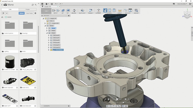 Autodesk Fusion 360 is a cloud-enabled collaborative product development platform that offers CAD, CAM and simulation features in a concurrent access environment. Image courtesy of Autodesk. 