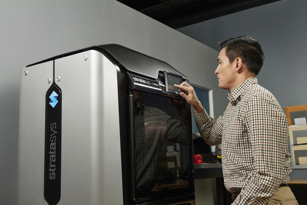 Users can operate Stratasys F123 Series 3D printers remotely from any networked computer in a shared workgroup setting, and they can also monitor build progress from their portable devices. For walk-up operations, Stratasys F123 Series 3D printers have a touch-screen user interface. Image courtesy of Stratasys Ltd.