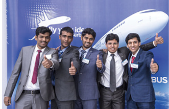 Team Multifun from Delft University of Technology, winners of Airbus Fly Your Ideas 2015. (From left: Dhamotharan Veerasamy; Ajith Moses; Sathiskumar Anusuya Ponnusami; Dineshkumar Harursampath, academic mentor Indian Institute of Science; Shashank Agrawal; and Mohit Gupta.