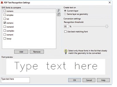 AutoCAD 2018 and AutoCAD LT 2018 now enable you to easily control settings when converting SHX text geometry back into actual text.