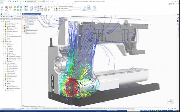 Solid Edge Flow Simulation is fully integrated in ST10. The company says it delivers accurate and fast fluid flow and heat transfer simulation and analysis that is easy to use for the designer and powerful enough for simulation specialists. Image courtesy of Siemens PLM Software.