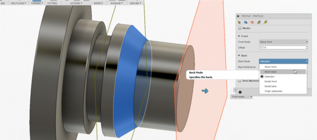 Enhancements to Fusion 360's HSM CAM system enable you to specify the stock front, stock back, model front, model back, chuck front and a new reference origin when you turning a part. Image courtesy of Autodesk Inc.