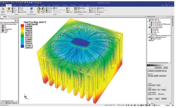 IronCAD integrated the multiphysics solvers from AMPS Technologies, enabling IronCAD users to set up and run multiphysics analyses from the CAD modeling environment. Shown here is the multiphysics analysis of a microprocessor chip. Image courtesy of IronCAD.