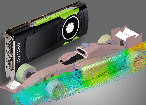 The NVIDIA Quadro GP100 GPU (graphics processing unit) is designed to handle compute-intensive engineering analysis and visualization workflows. Image courtesy of NVIDIA Corp.