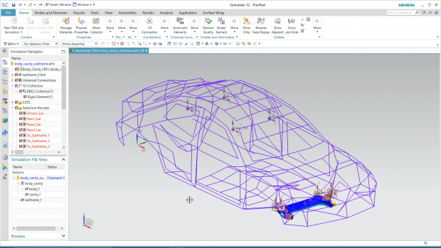 Simcenter 3D supports hybrid modeling that combines test and simulation based models for structural dynamics and NVH analysis. Image courtesy of Siemens.