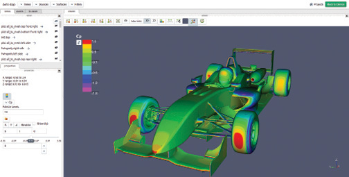 Example interface of 3D viewer for F3 vehicle using TotalSim’s results web application hosted at Ohio Supercomputer Center. 