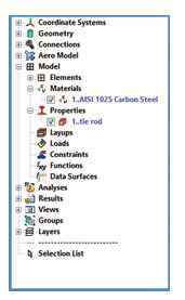 Fig. 8: Model Info tree view, showing Materials and Properties expanded.