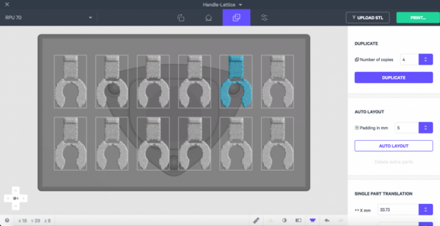 Shown here is Carbon’s browser-based software interface being used to lay out a 3D print project. Image courtesy of Carbon Inc.