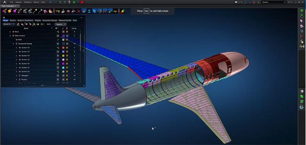 MSC Apex model of a composite layup - airplane structure. Image courtesy of MSC Software.