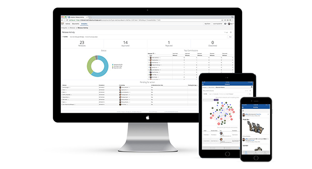 Onshape Enterprise enables executives and managers to monitor all aspects of design activity in real time – an industry first. You can Instantly catch up with your team via project dashboards, real-time activity feeds, time series visualizations and contributor leaderboards. Image courtesy of Onshape.