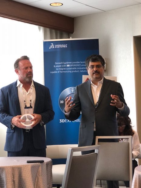 Scott Burk, co-president of PSMI (left) and Andy Kalambi, president and CEO of RIZE Inc. answer questions from the trade press at Dassault Systemes' Additive Manufacturing Symposium.