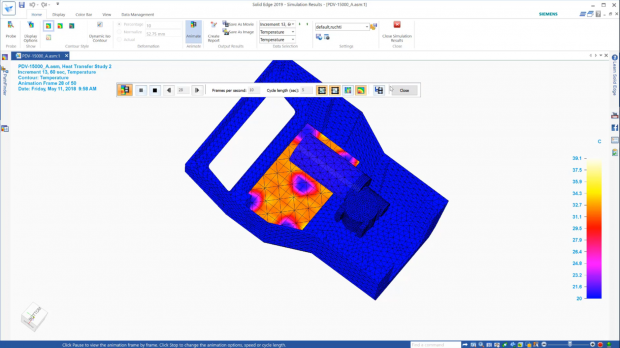Solid Edge's built-in finite element analysis (FEA) capabilities are based on Siemens' Femap finite element modeling and NX Nastran solver technologies. Image courtesy of Siemens PLM Software Inc.