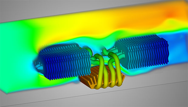 Discovery Live can seamlessly switch between fluid flow and thermal analysis displays, all on the same model. Image courtesy of ANSYS.