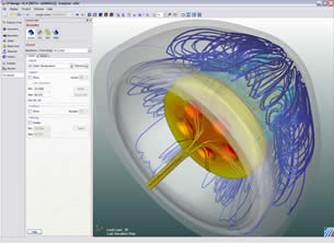 Simulation results from a Quick Natural Convection on LED light design shown with CFdesign v10 new user interface.