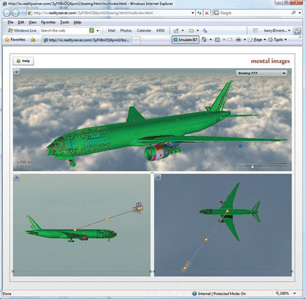 A complete CAD model of the Boeing 777, complete with every bolt and wire, presented in real time with mental image’s Reality Server.
