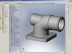 Finished CAD part reverse engineered in RapidWorks and transferred to SolidWorks, shown here as a transferred SLDPRT.